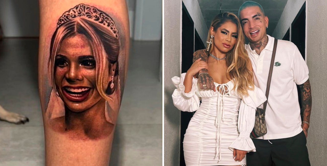 MC Guimê faz tatuagem na perna em homenagem à esposa Lexa